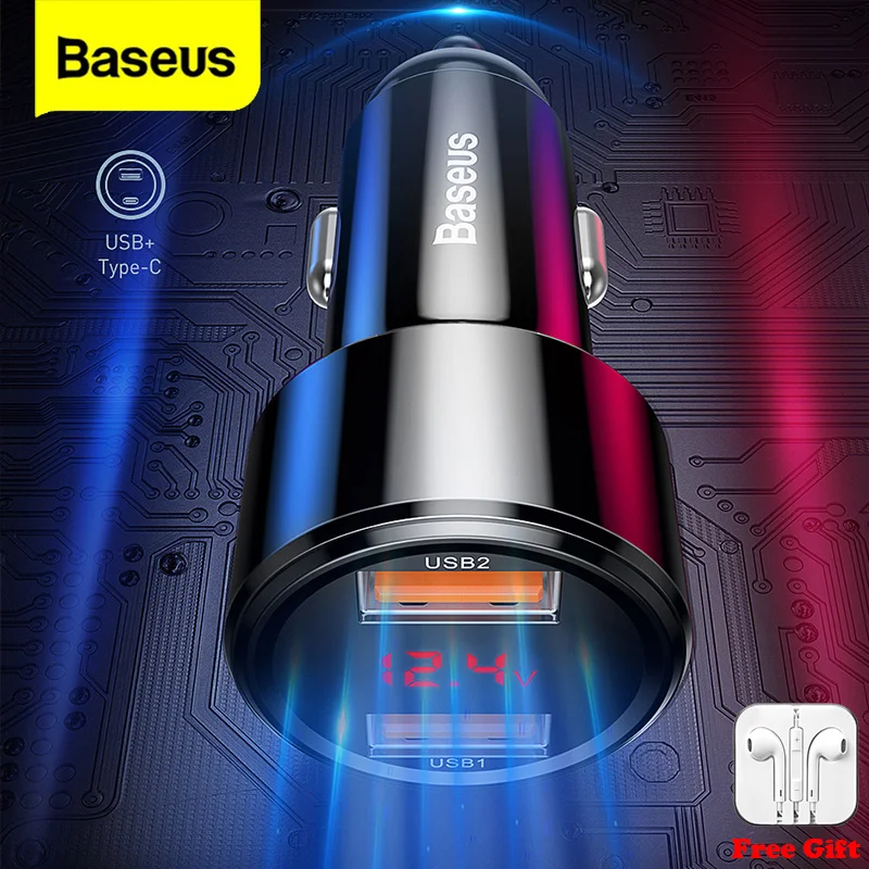 

Baseus 45W Car Charger QC 4.0 3.0 Supercharge SCP Samsung AFC Quick Charge Fast PD USB C Portable Phone Charge For Xiaomi Huawei