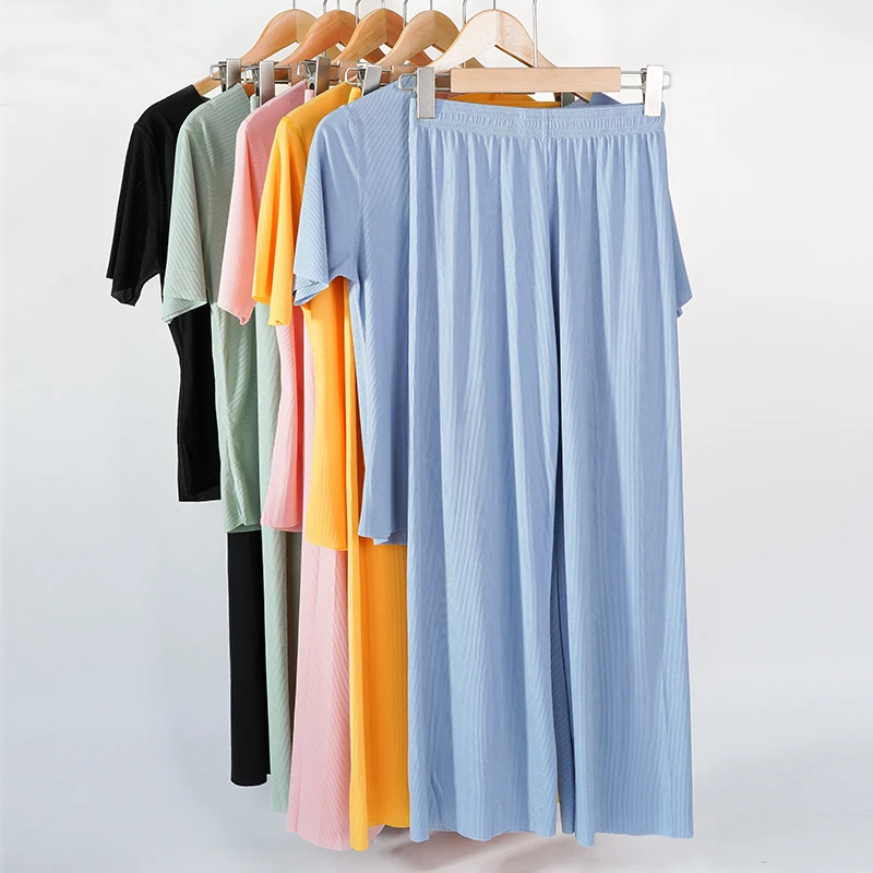 Female Home Clothes 2 Pcs Set Summer Loose Nightwear Suit Casual Homewear Solid Pajama Set for Women Pajamas Plus Size Sleepwear