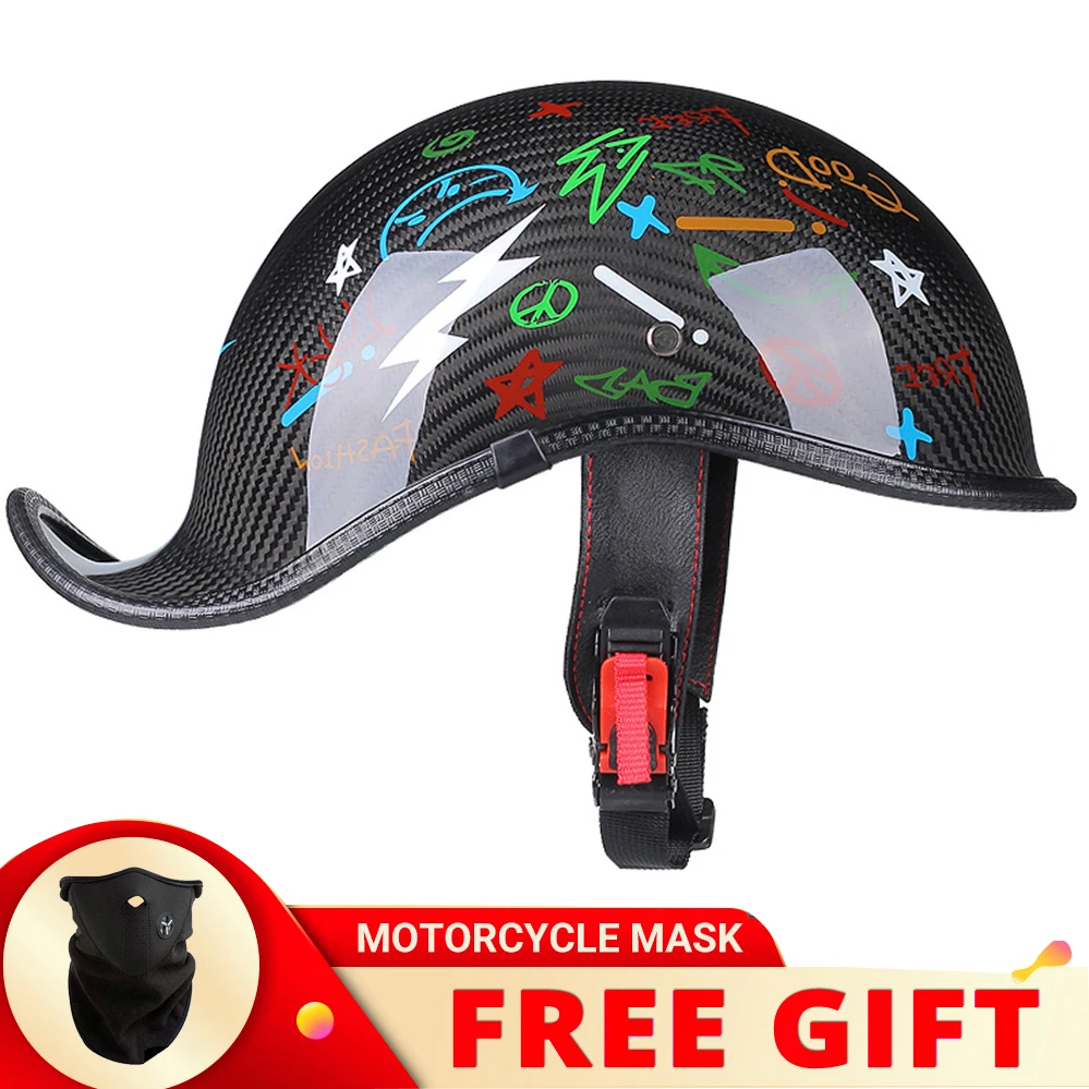

Handmade Retro Carbon Fiber Men Women Half Face Motorcycle Helmet DOT Approved Vintage1/2 Jet Scooter Capacete De Moto Casques