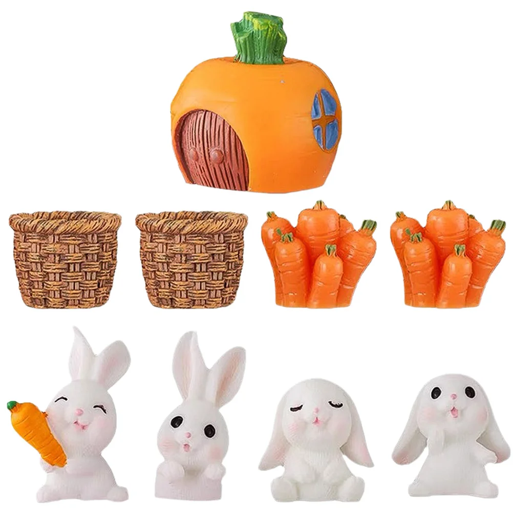 

Rabbit Easter Miniature Statue Decoration Figurine Bunny Decor Ornament Party Landscape Micro Basket Straw Carrot Animal Zodiac