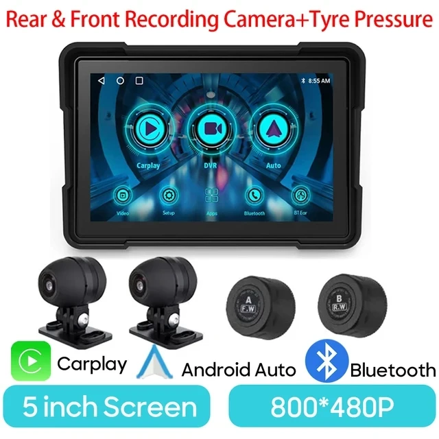 

ДЛЯ мотоцикла Carplay водонепроницаемый 1080P 5-дюймовый Wi-Fi беспроводной Android-автоматический видеорегистратор монитор видеорегистратор GPS-навигация TPMS портативный