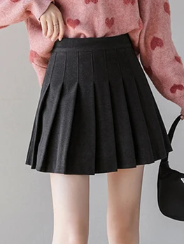 Pleated Skirt High Waist A-Line Solid Casual Black Mini Skirt with Lined Japanese Korean Fashion Clothing Girls 2023 New 4
