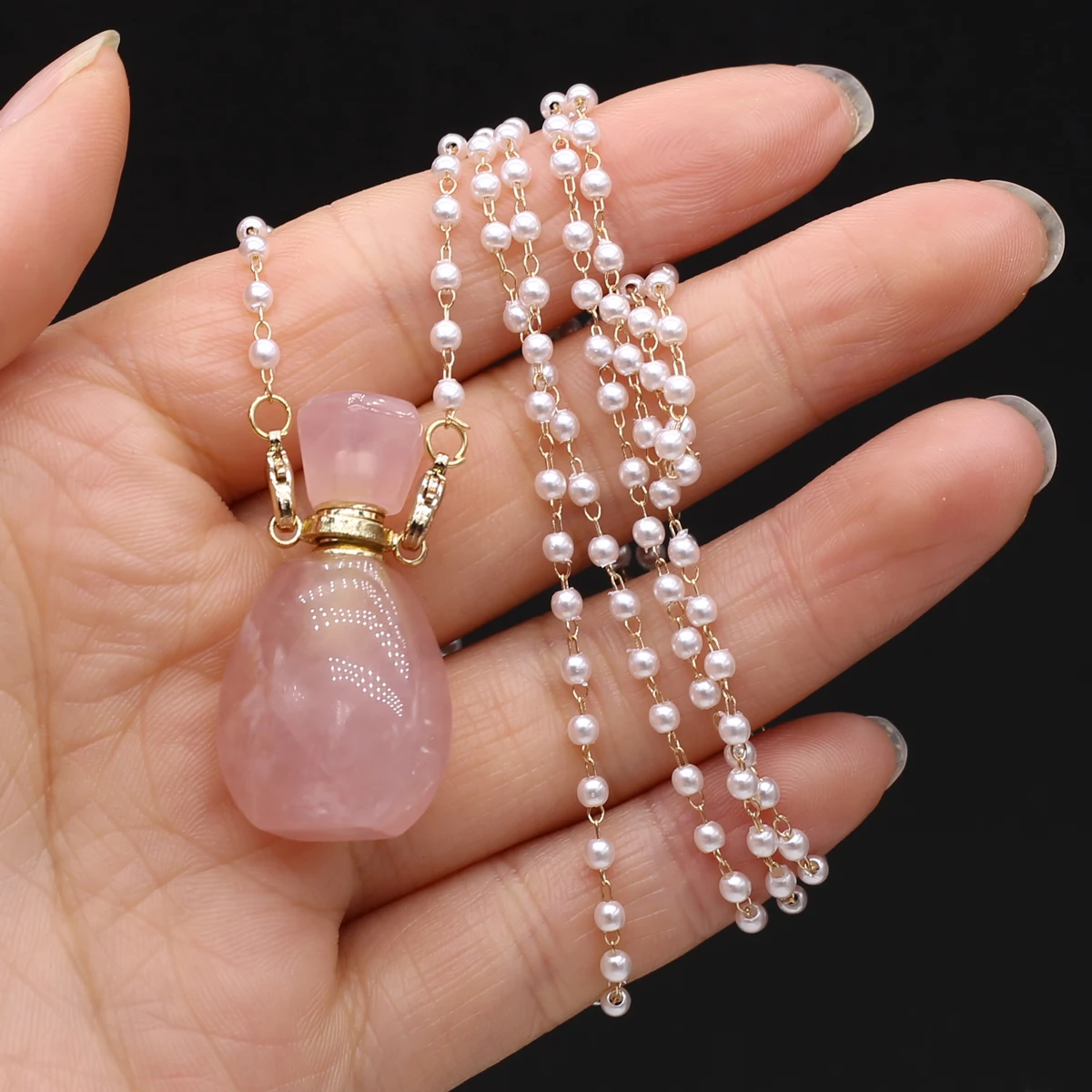 

Natural Stone Quartz Necklace Simple Stainless steel Chian Perfume Bottle Pendant for Women Necklace Jewelry Gifts