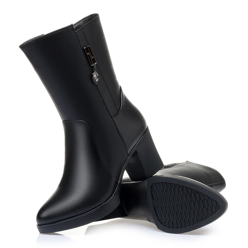 AIYUQI Women Half Boots Wool 2023 Winter New Mid-tube Ladies Motorcycle Boots Fashion Warm Women Snow Boots