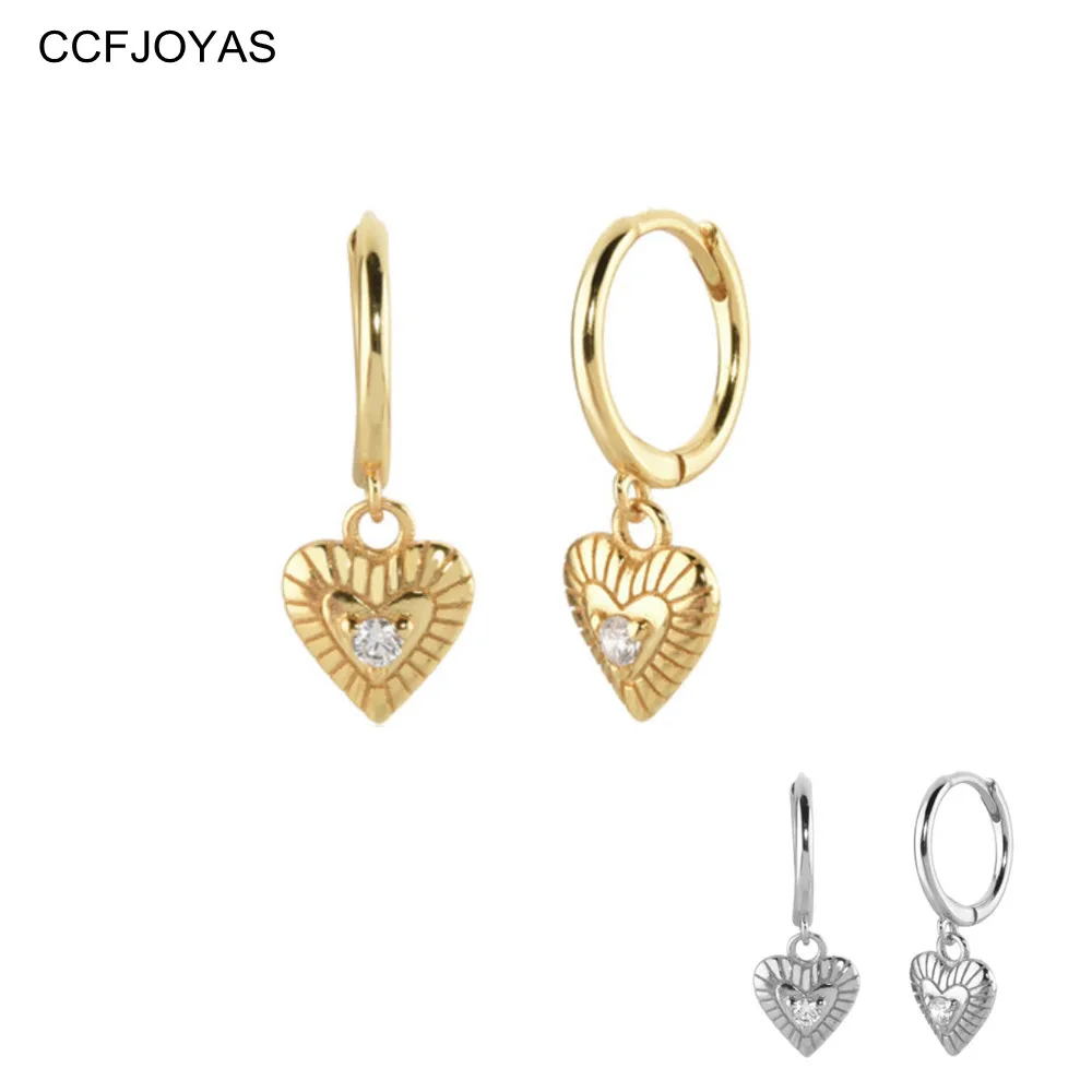 

CCFJOYAS 100% 925 Sterling Silver Retro Heart-shaped Small Hoop Earrings for Women European and American Light Luxury Earrings