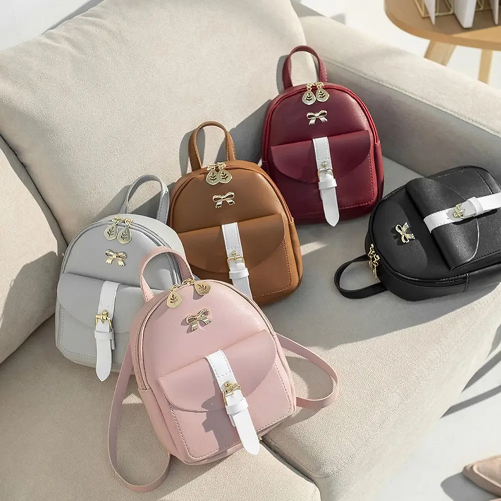 

Women's Mini Backpack Luxury PU Leather Kawaii Backpack Cute Graceful Bagpack Small School Bags for Girls Bow-knot Leaf Hollow