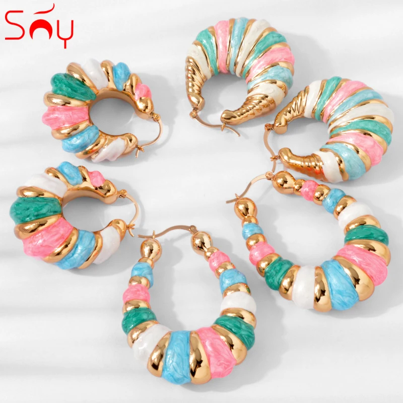 

Sunny Jewelry Hoop Earrings Enamel Copper 18K Gold Plated Dubai African Women Party Wedding Anniversary Jewellery Gift Wholesale