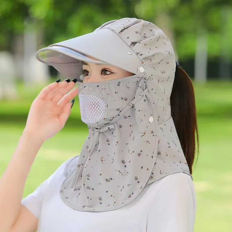 

Summer Hat Women Cap Large Brimmed Face Mask Shawl Breathable Sun Block Outdoor UV Protection Visor Bucket Sombrero Fedora Beach