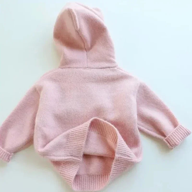 Новинка весенне-осенний Детский Розовый пуловер с капюшоном для девочек свитер