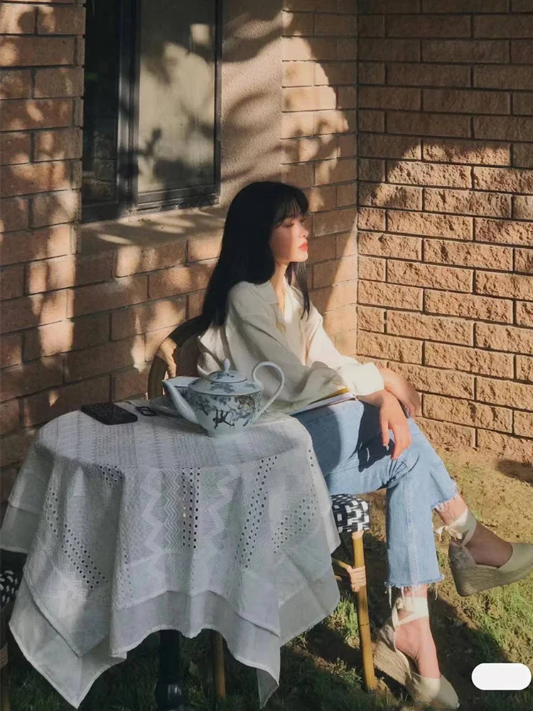 Роскошная белая кружевная скатерть европейская вышивка хлопковая круглая для