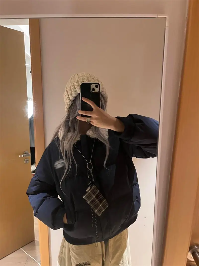 Американская темно-синяя лоскутная куртка из овечьей шерсти на хлопковой