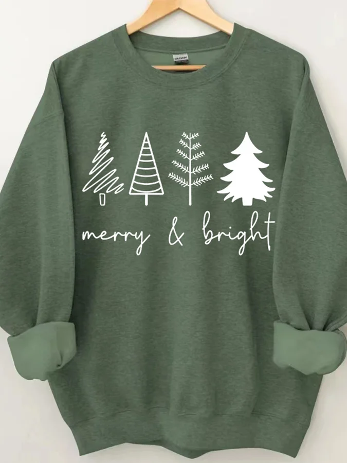 

Custom Merry Bright Christmas Trees Sweatshirt Simple Strokes Sweatshirt Personalized Can Custom Pattern Or Text You Want