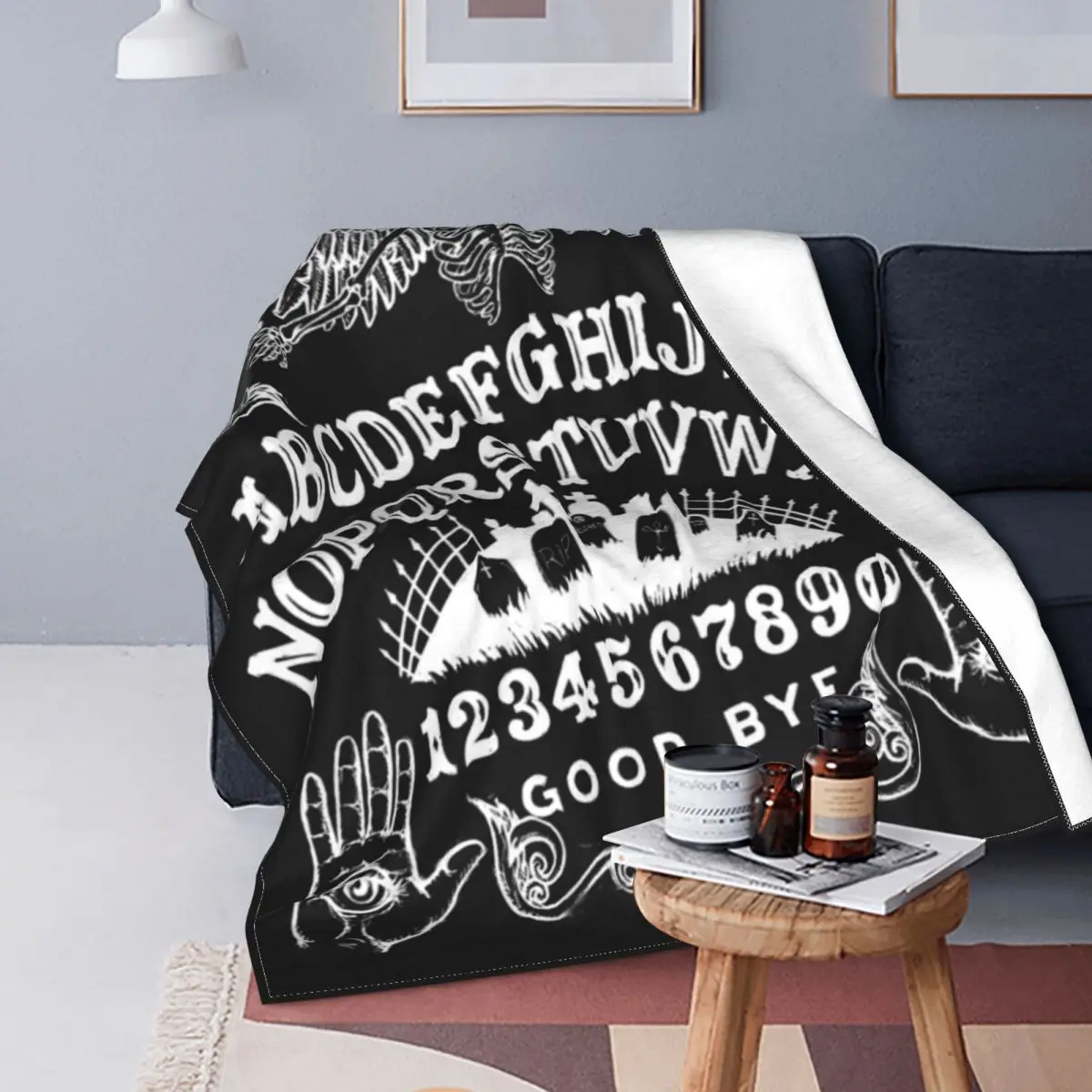 

Angel Of Death Witch Magic Hand Of Fatima Fleece Throw Blankets Ouija Board Halloween Blanket for Sofa Bedroom Thin Bed Rug
