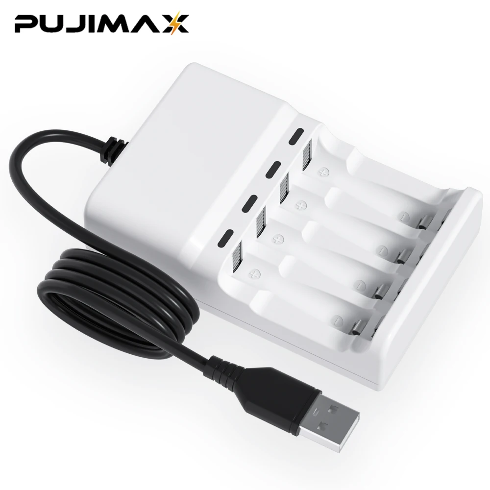 Быстрое зарядное устройство PUJIMAX для аккумуляторов AAAAA с USB-кабелем, 4 слота, LED-дисплей, умное зарядное устройство для перезаряжаемых аккумуляторов Ni-HMNi-Cd 1.2V (art.: 3920dbb256ceb) - 3920dbb256ceb