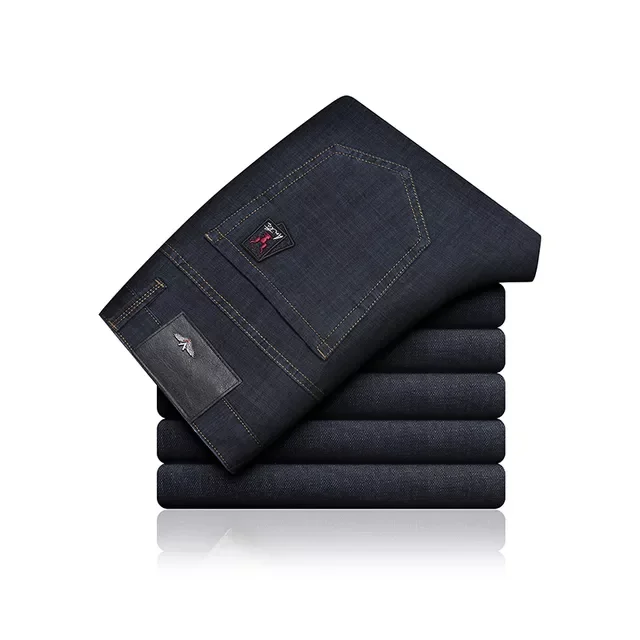 2022New Thin Men's Regular Fit Jeans 2021 New Plus Size Straight Stretch Men Business Casual Classic Black Blue Denim Trouse