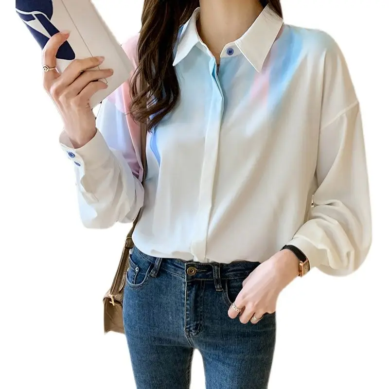 Лоскутная блузка с принтом Tie Dye весна-осень новая универсальная свободная модная