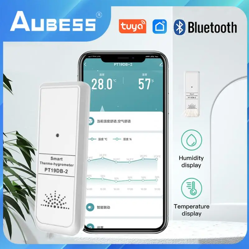 

Умный Bluetooth датчик температуры и влажности Tuya, комнатный гигрометр, термометр, дистанционное управление через приложение, питание от батаре...