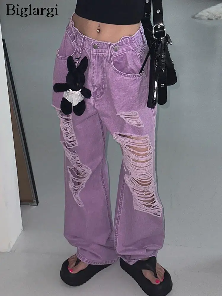 

Jeans Long Pants Women Hole Wide Leg Loose Hollow Ladies Jeans Trousers Casual Fashion Woman Jeans Pants 2023