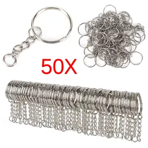 50PC Acrylic Metal Rectangle Transparent Key Ring Keychain Blank Photo Frame