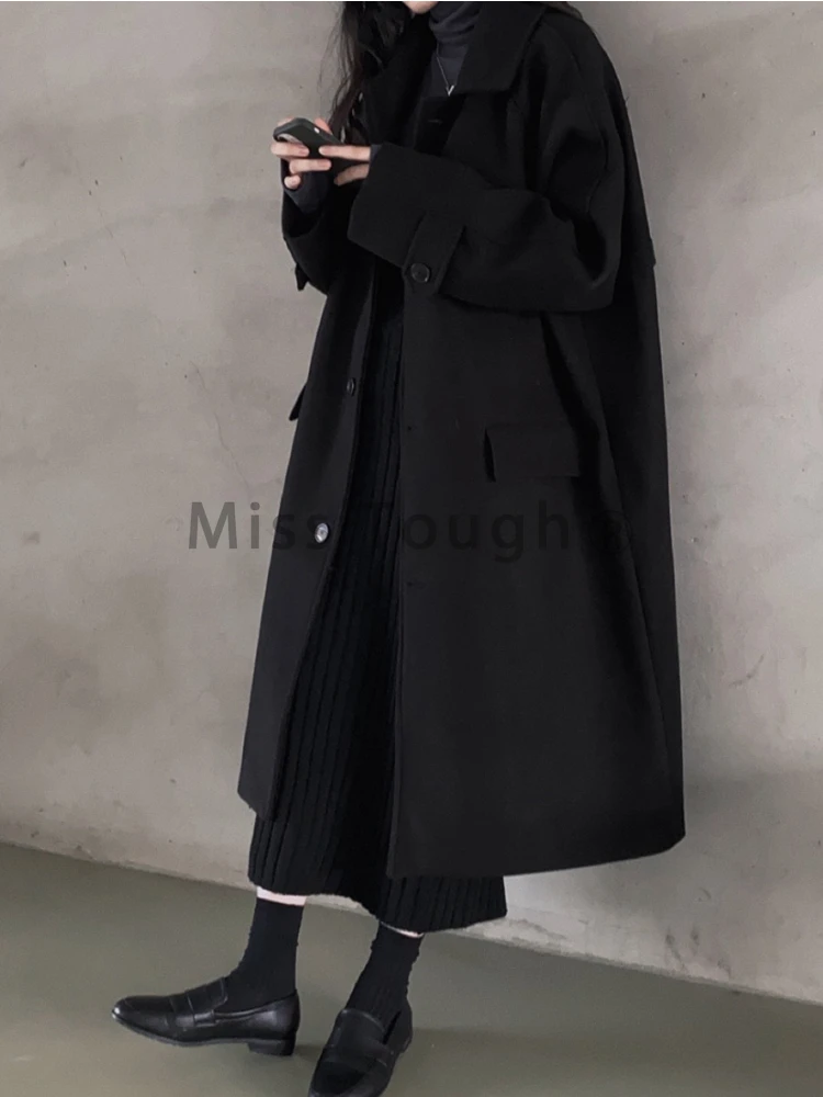 Корейское шикарное винтажное однотонное длинное пальто женское однобортное