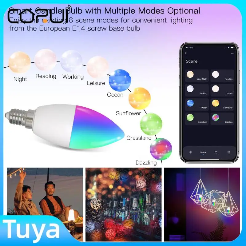 

Светодиодная лампа CORUI TUYA с Wi-Fi, E14, RGB-подсветильник кой