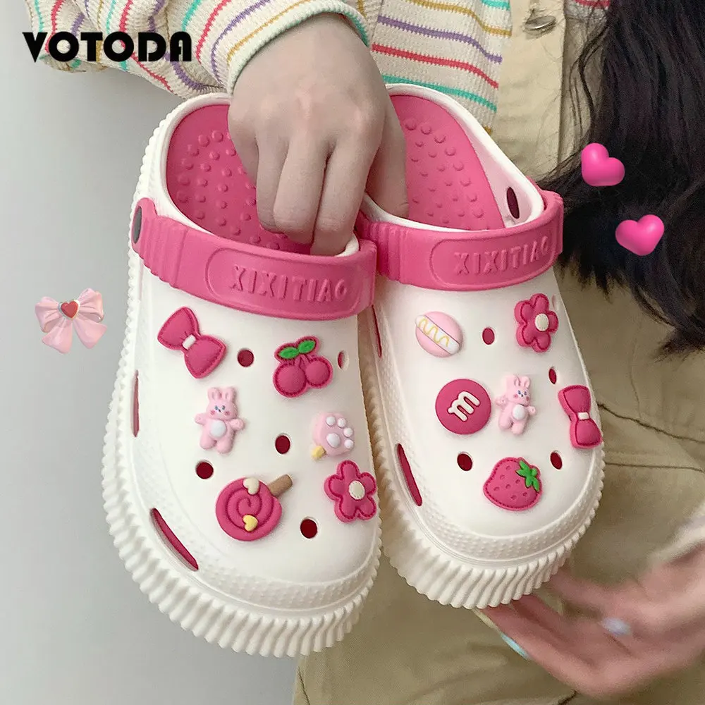 Summer Thick-soled Hole Slippers for Women Cute Soft EVA Beach Sandals Girls Fashion Platform Clogs Outdoor Slides Flip Flops