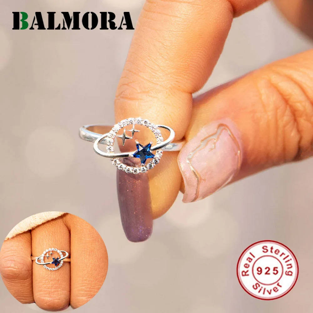 

BALMORA S925 Sterling Silver Surrounding Fantasy Planet Star Ring For Women Girl Elegant Crystal Star Stacking Ring Jewelry Gift