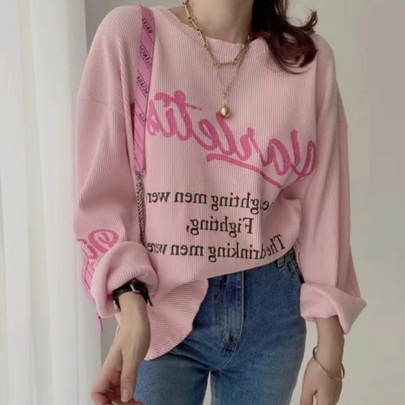 

Hoodie New 2022 Japan Korean Simple Temperament Round Neck Casual Loose Fashion All-match Letter Printing Long-sleeved Sweater