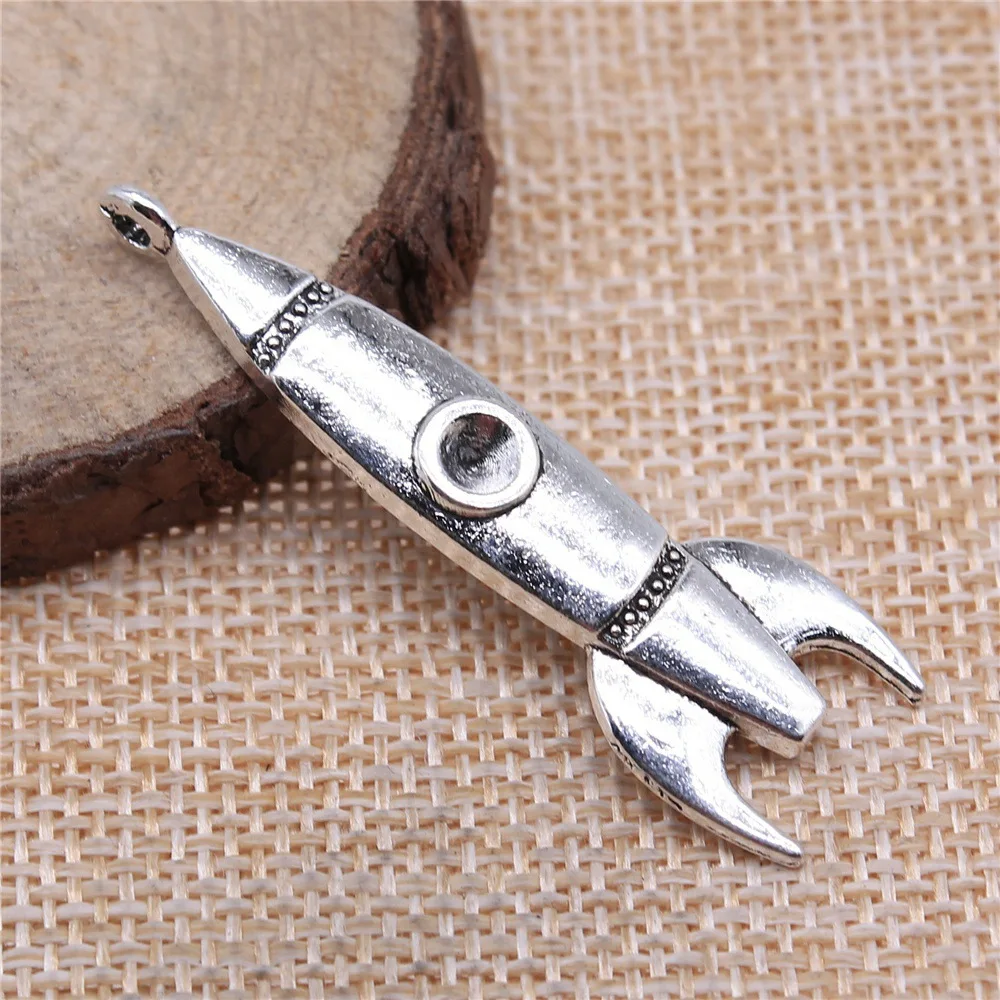 5Pcs 50x15mm Alloy Antique Silver Color Rocket Charms Designer Charms for Jewelry Making DIY Jewelry Findings Accessories