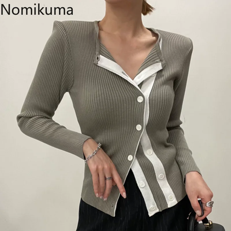 

Свитер Nomikuma, женский осенне-зимний облегающий вязаный свитер контрастных цветов, модель 2022 года, винтажный элегантный кардиган для женщин