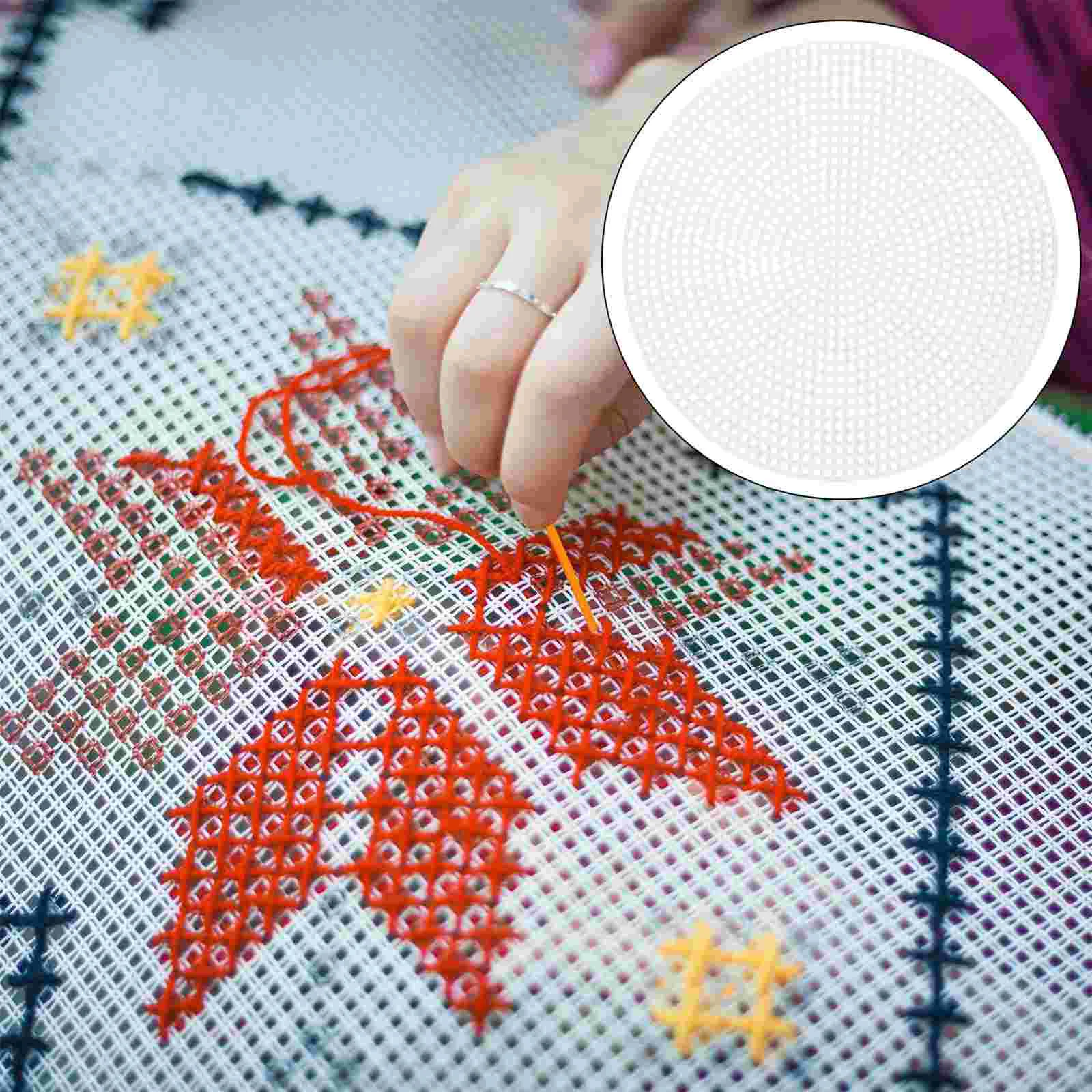 

Mesh Canvas Cross Embroidery Sheets Sheet Diy Grid Round Needlepoint Screen Blank Meshes Cloth Plate Kit Yarn Shape Craft
