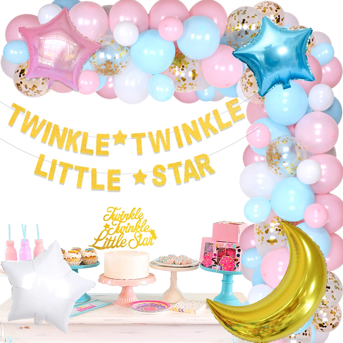 

Twinkle Twinkle Little Star Gender Reveal Decorations Balloon Garland Arch Kit Boys Girls He or She Baby Shower Supplies