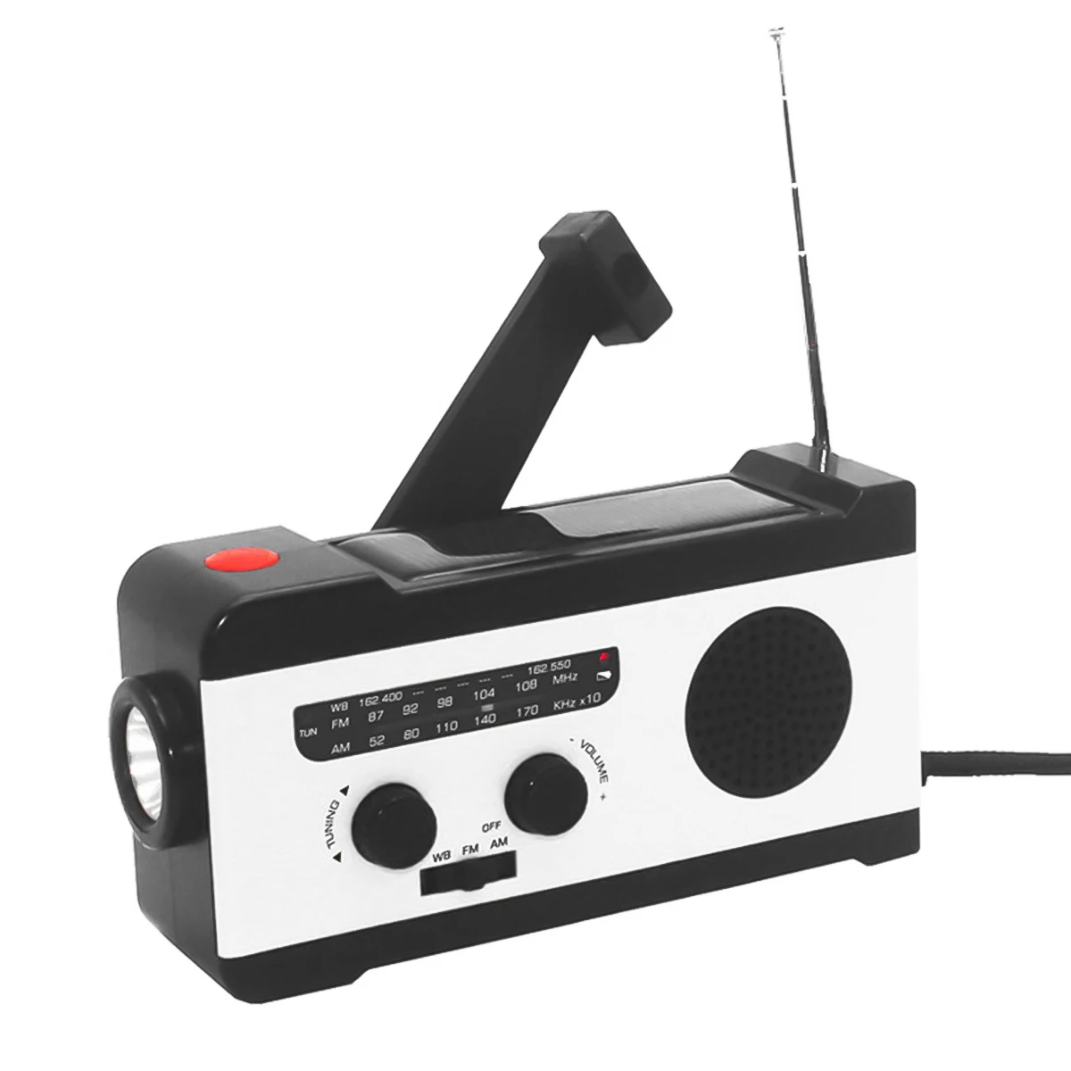 

Аварийная Солнечная рукоятка, самозаряжающаяся, радио ed AM/FM/WB с фонариком, внешний аккумулятор, USB-зарядное устройство, аварийная авария