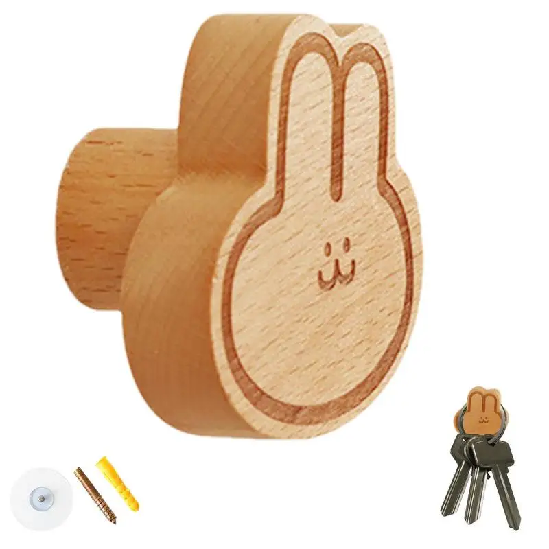 

Wooden Hook Reusable Rabbit Shape Wall Wood Coat Hook Unique Cartoon Household For Entryway Living Room Bedroom Bathroom Kitchen