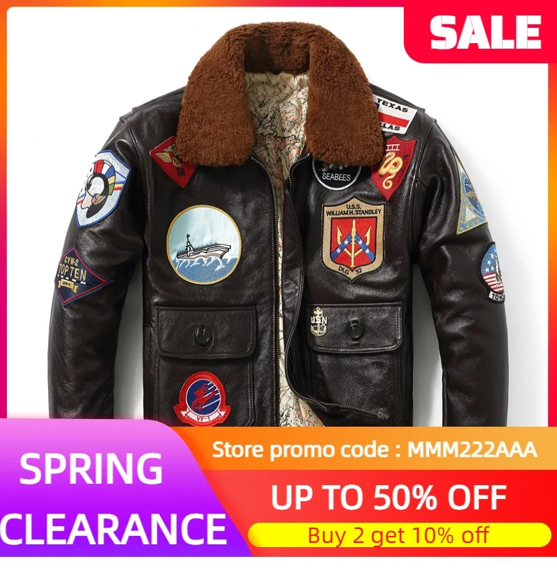 

2022 Dark Brown Genuine G1 Leather Jacket Men Military Style American Size Real Natural Thick Cowhide Winter Warm USN Pilot Coat