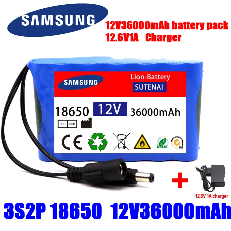 

NEW Portable Super 12V 36000mah Battery Rechargeable Lithium Ion Battery Pack Capacity DC 12.6v 36Ah CCTV Cam Monitor + Charger