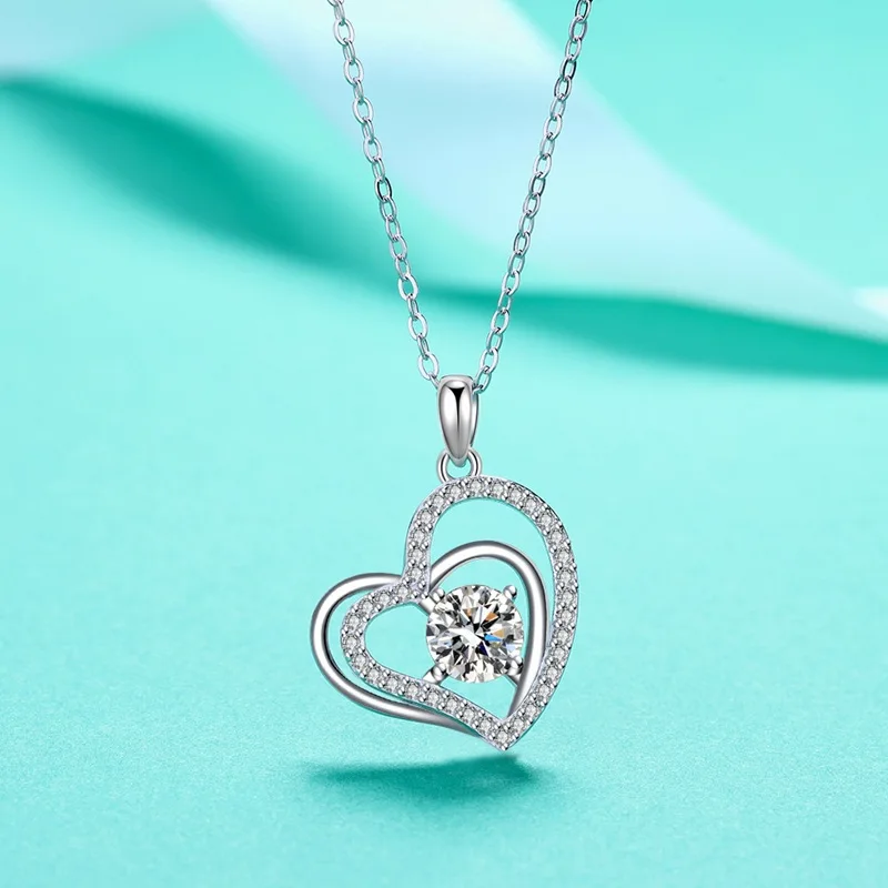 

925 sterling silver White Gold Heart Necklace Brilliant Cut Moissanite Heart Pendant Necklace Women Wedding Engagement Jewelry