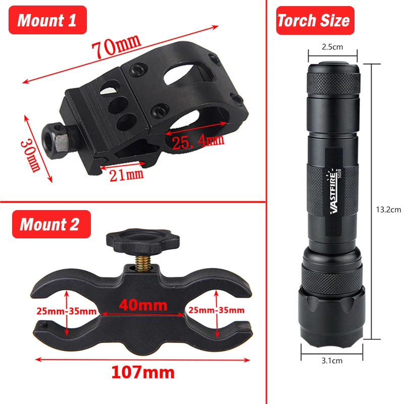 502B Green/Red/White LED Hunting Flashlight Tactical 1-Mode Waterproof Outdoor Light with Gun Mount+Switch USB Rechargeable Lamp images - 6