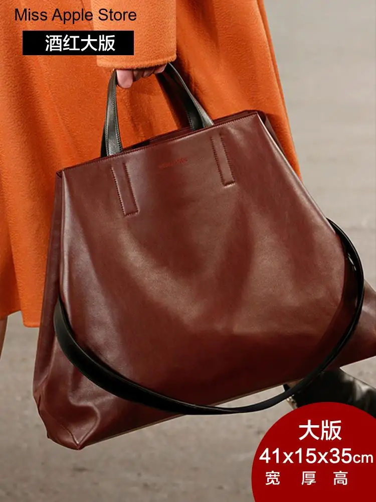 Ladies Commuter Bucket Tote Bags Soft New Fashion Genuine Leather Women's Handbags Large Capacity 14-15.6 Inch Laptop Bag