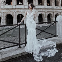 lorie elegant v neck lace mermaid wedding dresses sleeveless spaghetti straps bodycon boho bridal gowns 2022 vestidos de novia