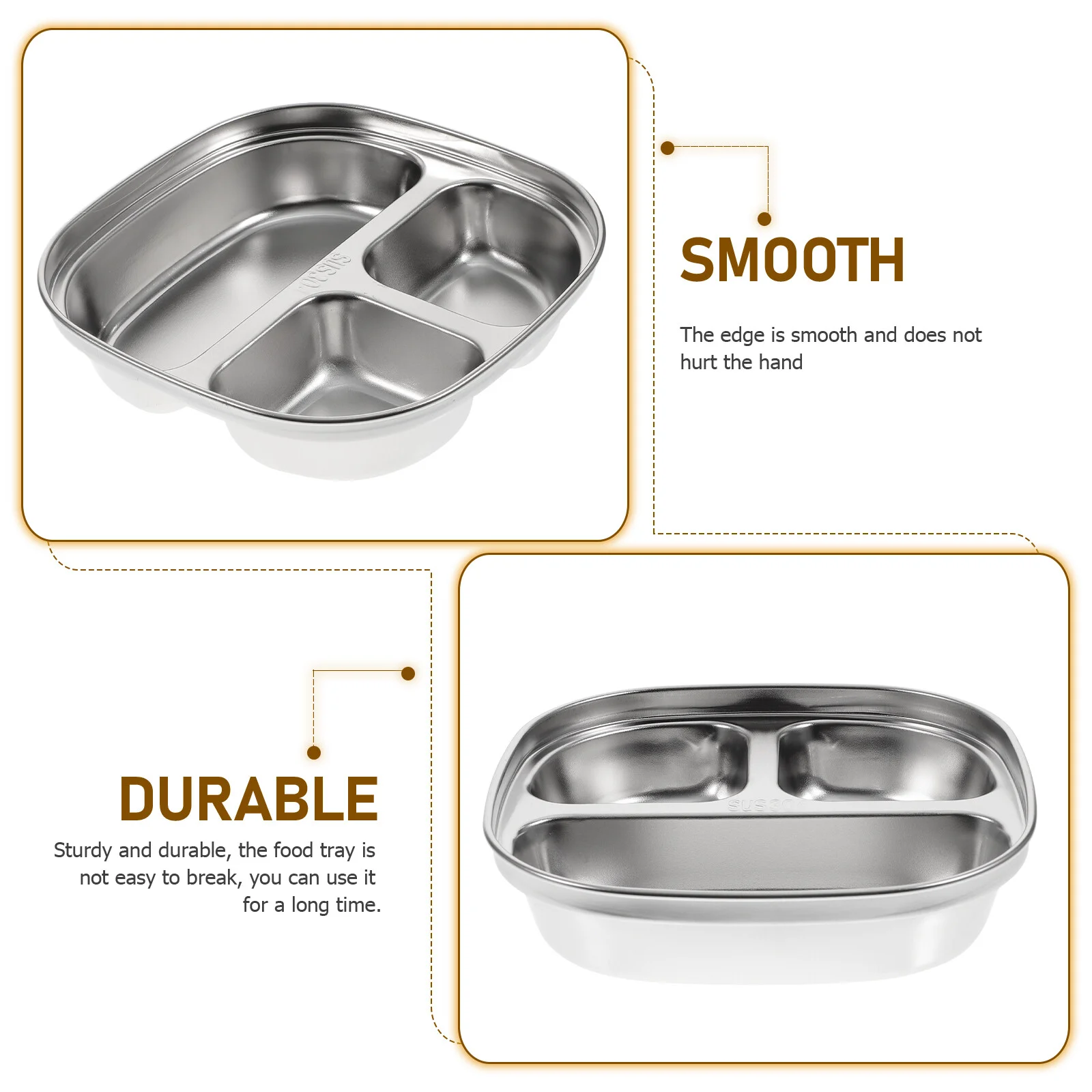 

Compartment Plate Food Dinner Kitchen Supply Camping Eating Utensils Stainless Steel Snack Tray Kids Partition