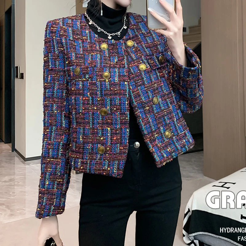 2024 новая свободная цветная грубая шерстяная маленькая куртка в ароматном стиле