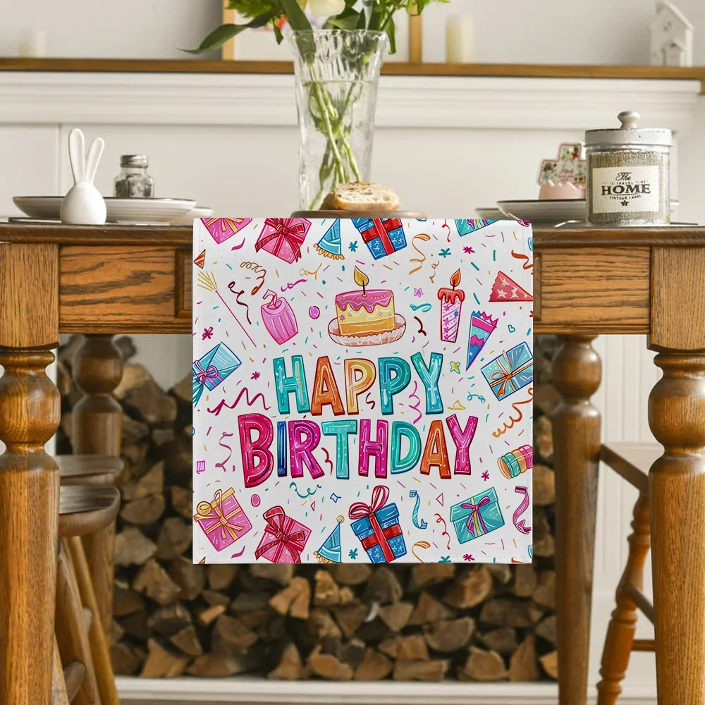 Скатерть с днем рождения Подарочная настольная дорожка комнатное и уличное