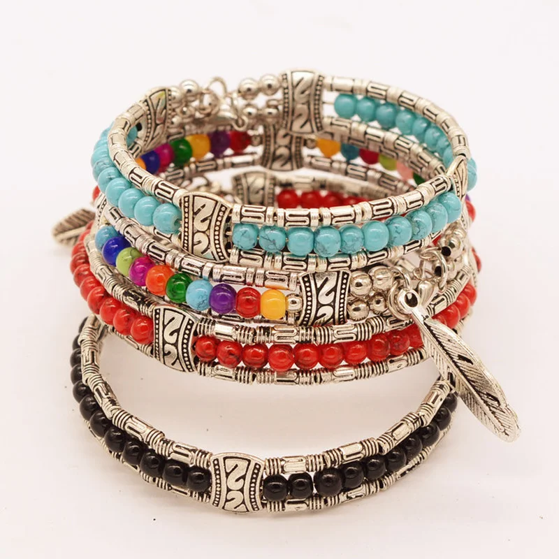 

1Pc Retro Multi Color Tibetan Buddhist Good Lucky Charm Tibetan Bracelets & Bangles For Women Men Vintage Bangle Bohemian