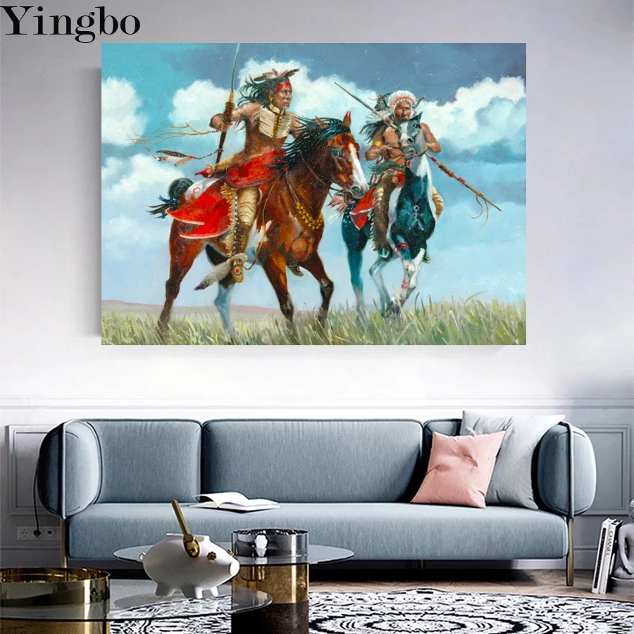 

5D алмазная живопись "сделай сам", индийский охотник, искусственное животное, картина Стразы, полный Алмазный Декор для вышивки