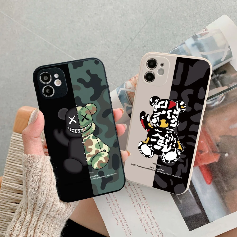 

Cartoon Army Bear Phone Case For iPhone 12 13 Pro MAX Mini 11 Pro MAX 6 6S 7 8 Plus X SR XS MAX SE 2020 Liquid Silicone Cover