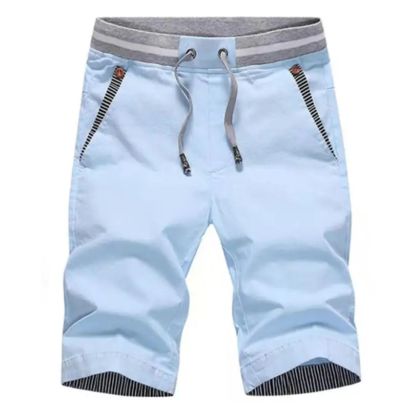 

2023 Summer Casual Shorts Men Cotton Solid Color Elastic Waist Knee Length Pants Bermuda Beach Mens Slim Fashion Mid Shorts Man
