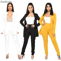 womens two piece set solid color office suit long sleeveblazer pants with pocket casual clothing for women overalls