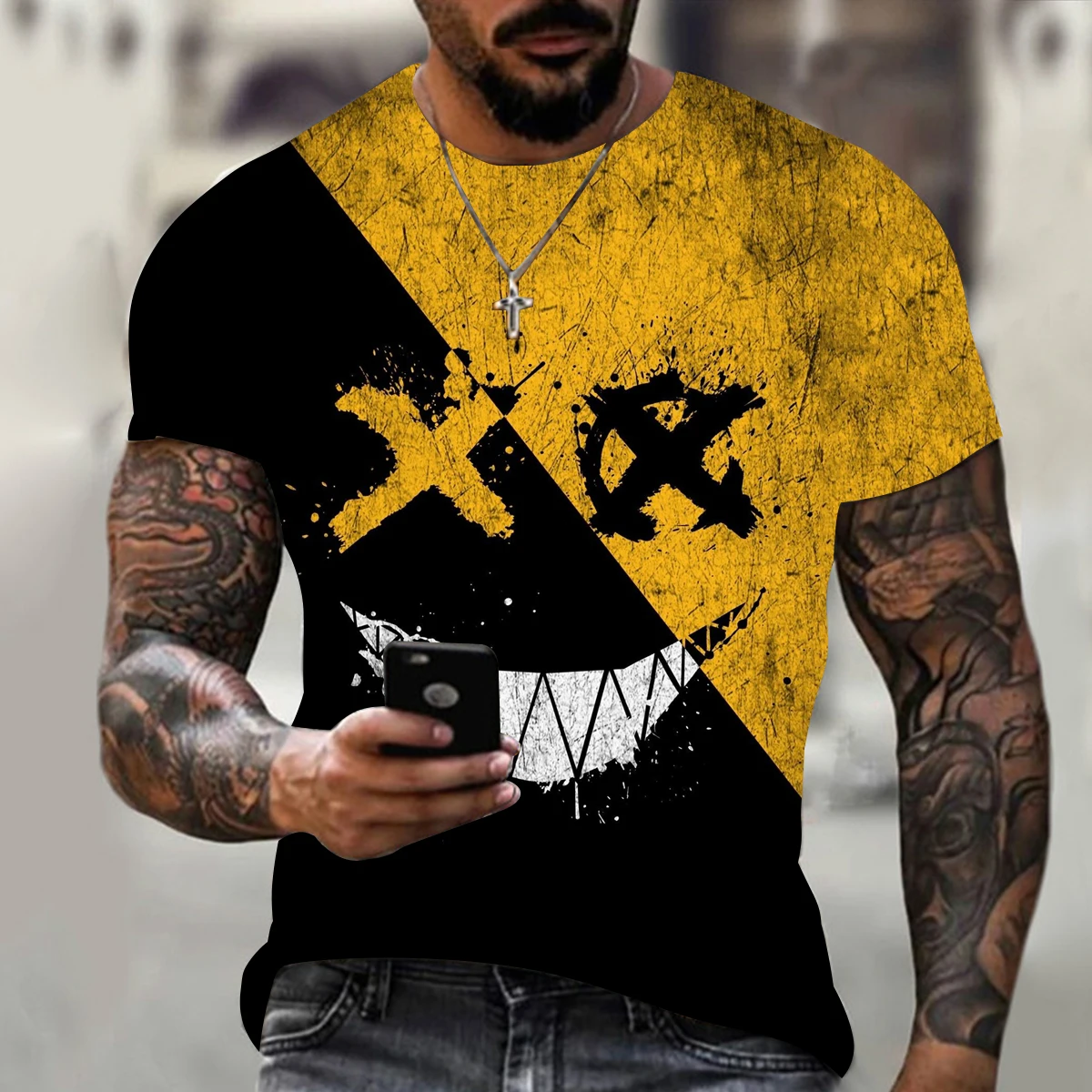 

2021 summer new mens street fashion plus size clothing 3D printing full body pattern smiley face printing T-shirt short sleeves
