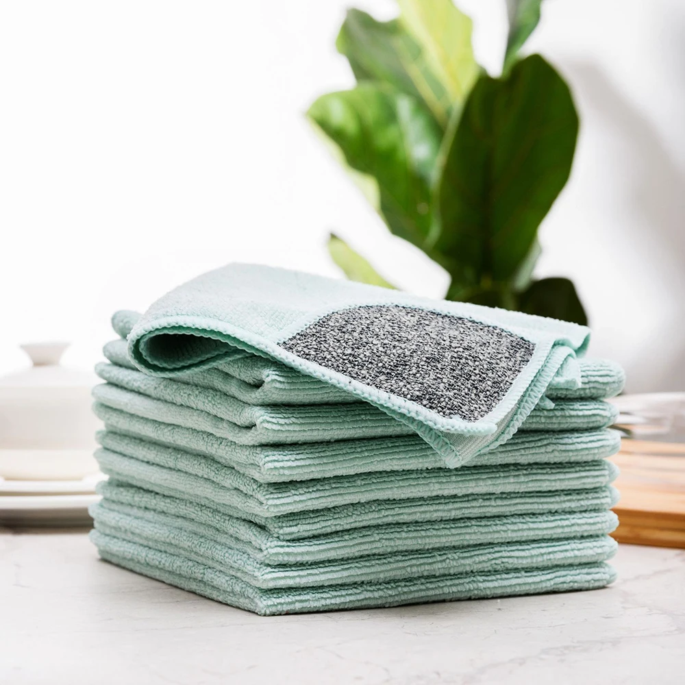 

3 In 1 Kitchen Cleaning Cloths Scouring Pad No Trace Strong Water-absorption Pan Pot Microfiber Rags Household Cleaning Supplies